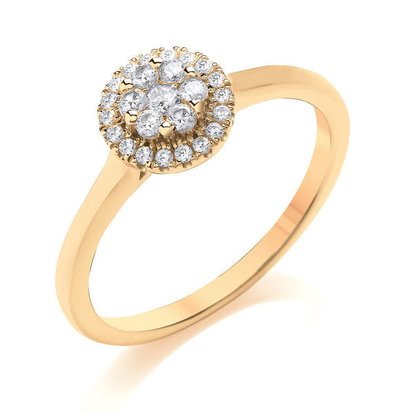 Round Halo Style Yellow Gold Cluster Ring | CRP01
