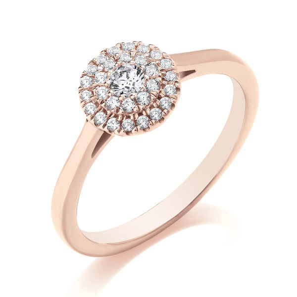 Round Double Halo Style Rose Gold Cluster Ring | CRP02