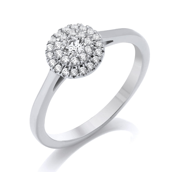 Round Double Halo Style White Gold Cluster Ring | CRP02