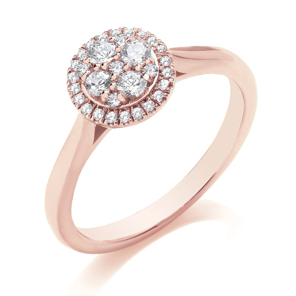 Round Halo Style Rose Gold Cluster Ring, Pinched | CRP03