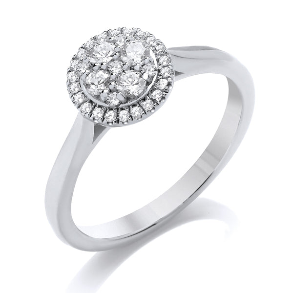 Round Halo Style Platinum Cluster Ring, Pinched | CRP03