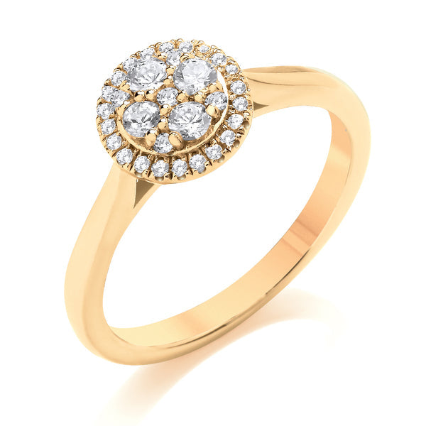 Round Halo Style Yellow Gold Cluster Ring, Pinched | CRP03