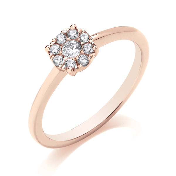 Round Rose Gold Cluster Ring, Straight | CRP04