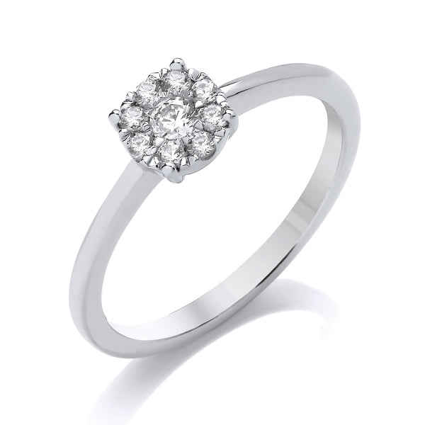 Round White Gold Cluster Ring, Straight | CRP04