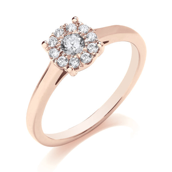 Round Rose Gold Cluster Ring, Cathedral | CRP05