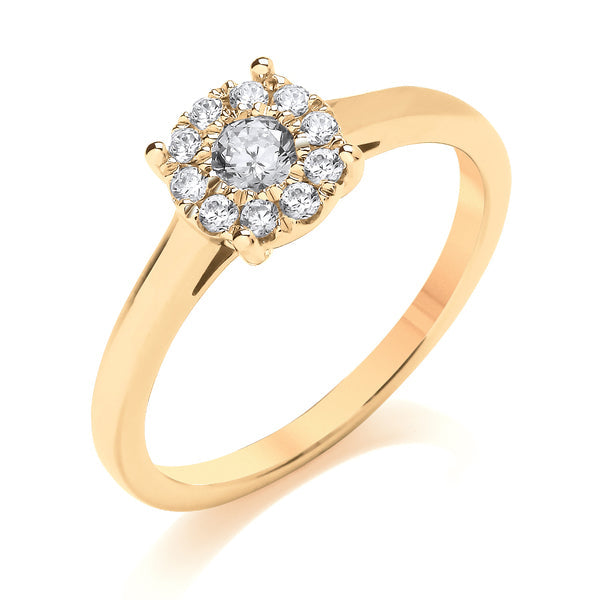 Round Yellow Gold Cluster Ring, Cathedral | CRP05