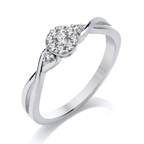 Round White Gold Cluster Ring, Twist Side Stones | CRT01