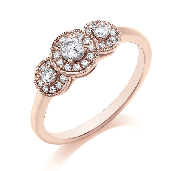 Round Rose Gold Cluster Ring, Millgrain Trilogy | CRT02