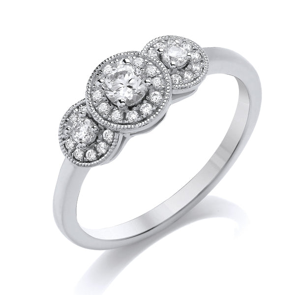 Round Platinum Cluster Ring, Millgrain Trilogy | CRT02