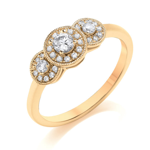 Round Yellow Gold Cluster Ring, Millgrain Trilogy | CRT02