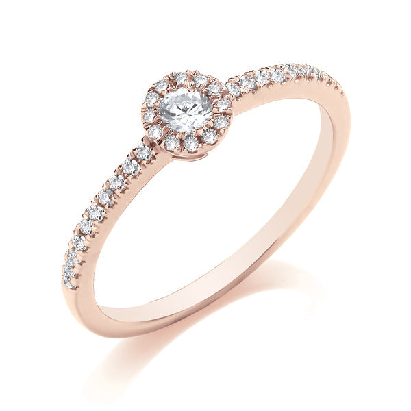 Round Rose Gold Cluster Ring, Fishtail Shoulder Set | CRW01