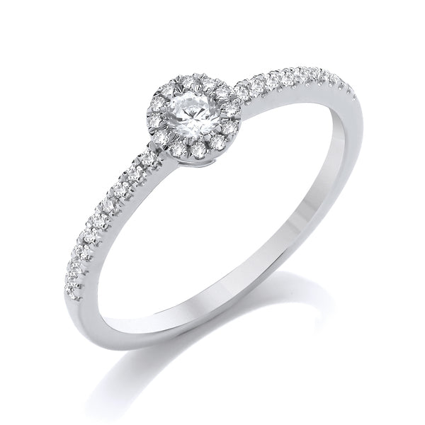 Round Platinum Cluster Ring, Fishtail Shoulder Set | CRW01
