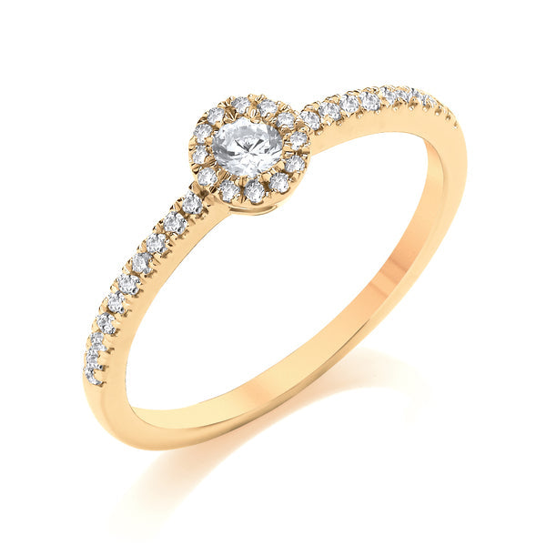 Round Yellow Gold Cluster Ring, Fishtail Shoulder Set | CRW01