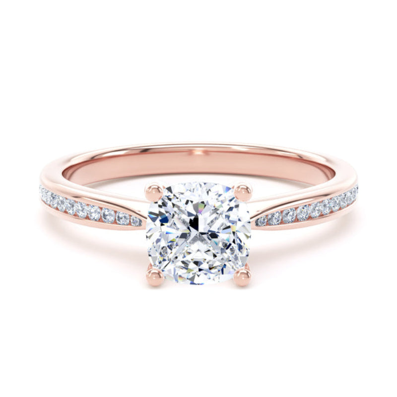 Cushion Shoulder Set Rose Gold Ring, Channel set Pinched | LGC CSC01