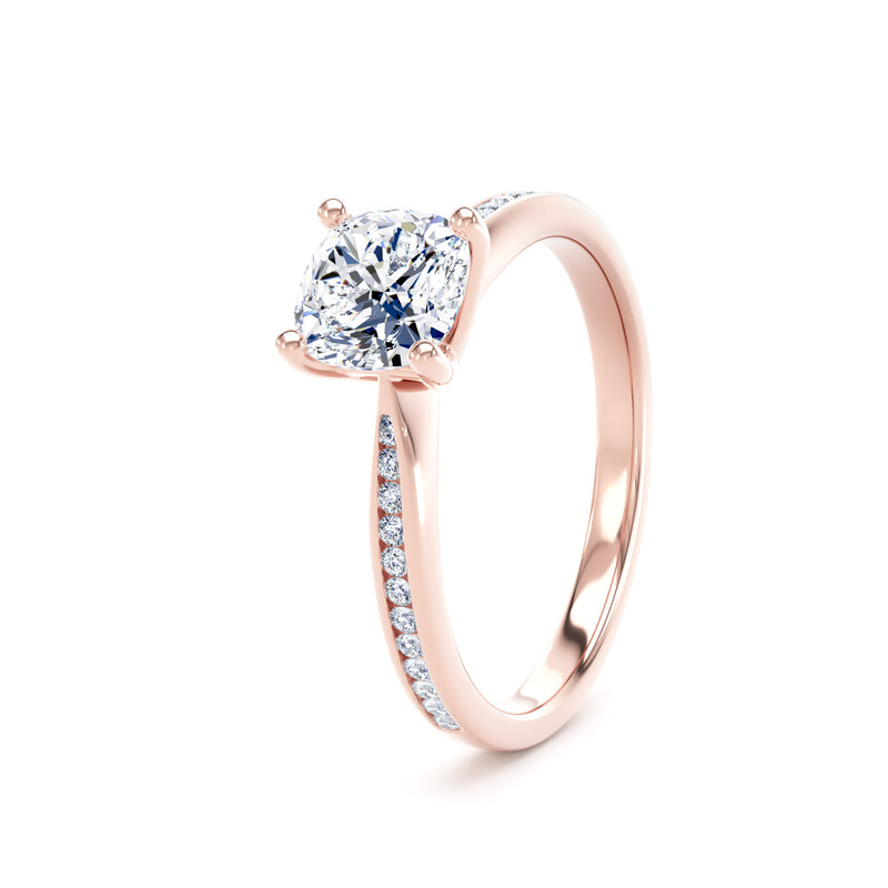 Cushion Shoulder Set Rose Gold Ring, Channel Set Pinched | SMC CSC01