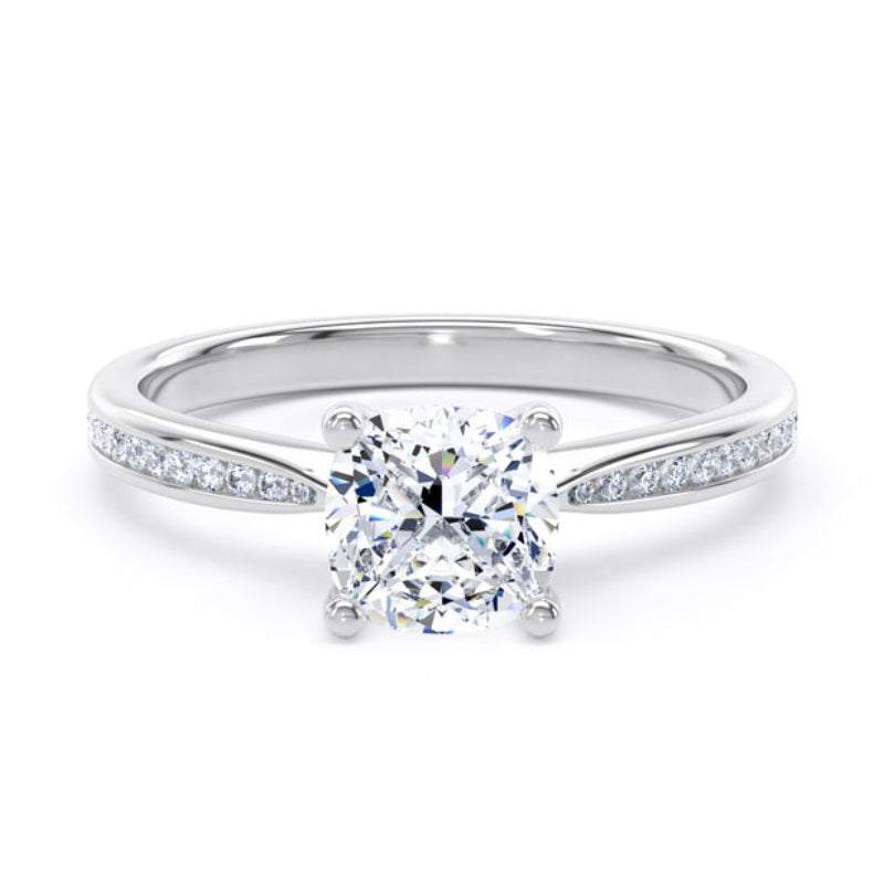 Cushion Shoulder Set White Gold Ring, Channel Set Pinched | LGC CSC01