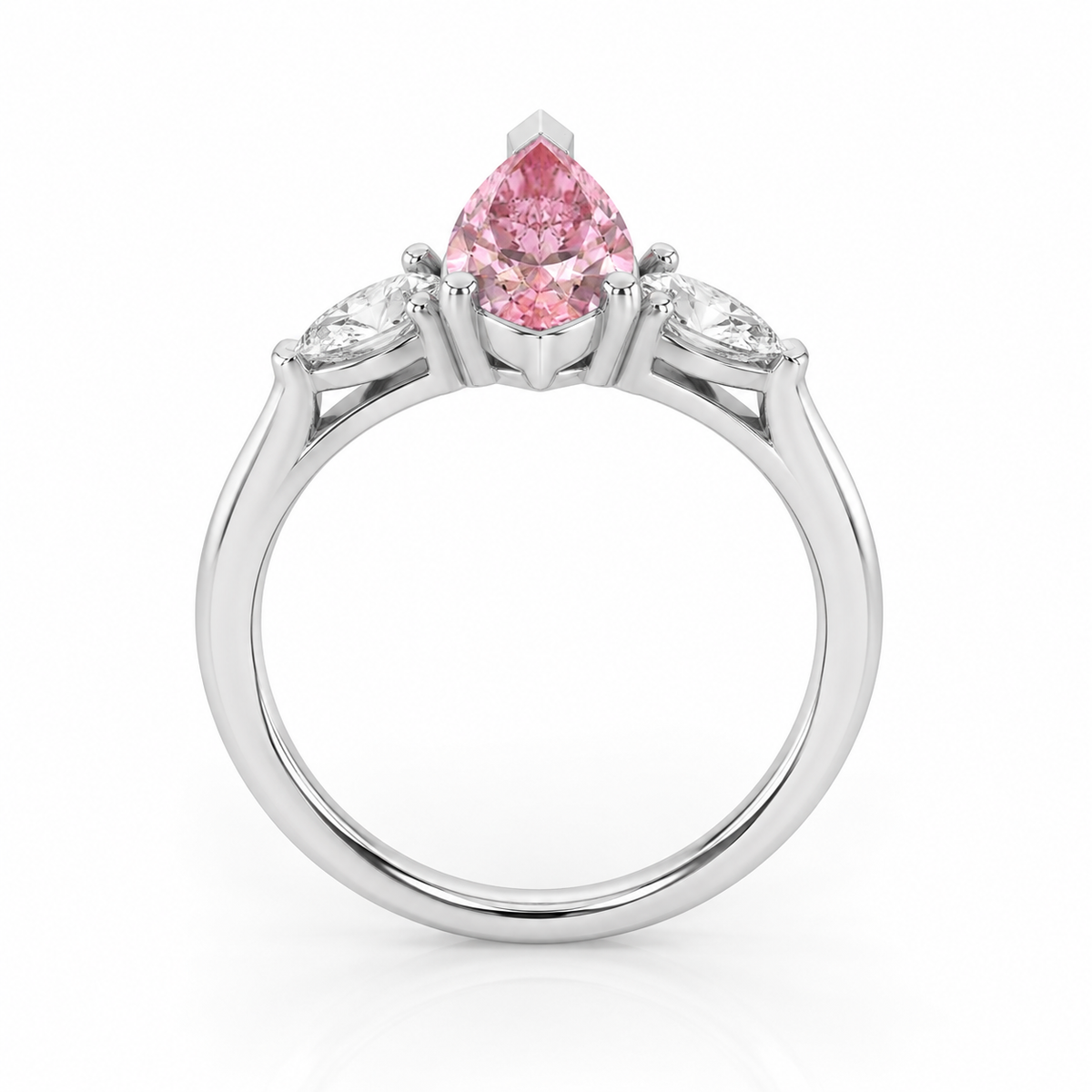 Pink Pear Diamond Engagement Ring, Claw Set Trilogy | M3D03-PINK