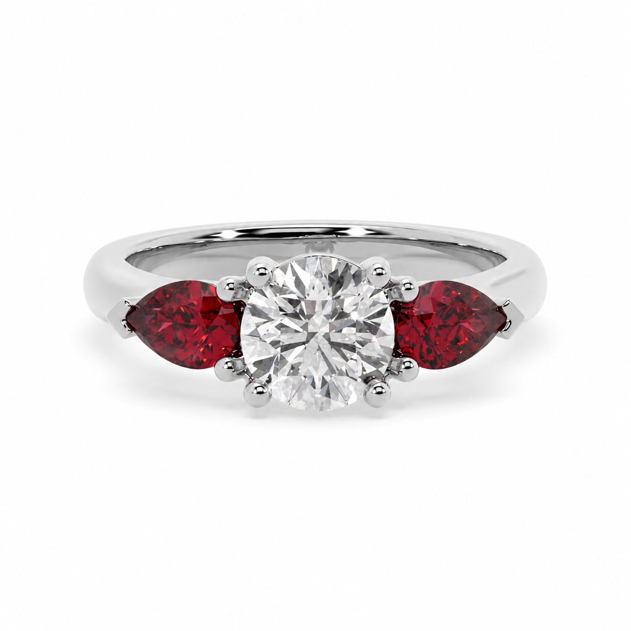 Round & Pear Ruby Engagement Ring, Claw Set Trilogy | RX4831RU