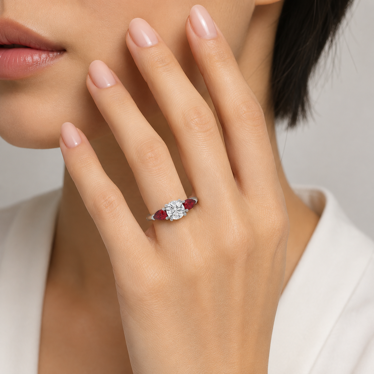 Round & Pear Ruby Engagement Ring, Claw Set Trilogy | RX4831RU
