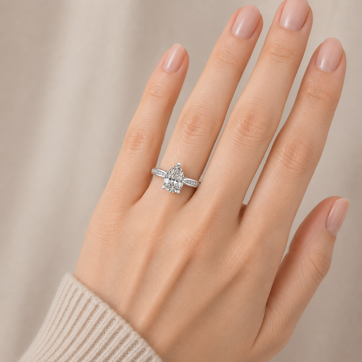 Pear Diamond Engagement Ring, Channel Shoulder Set | RX4155