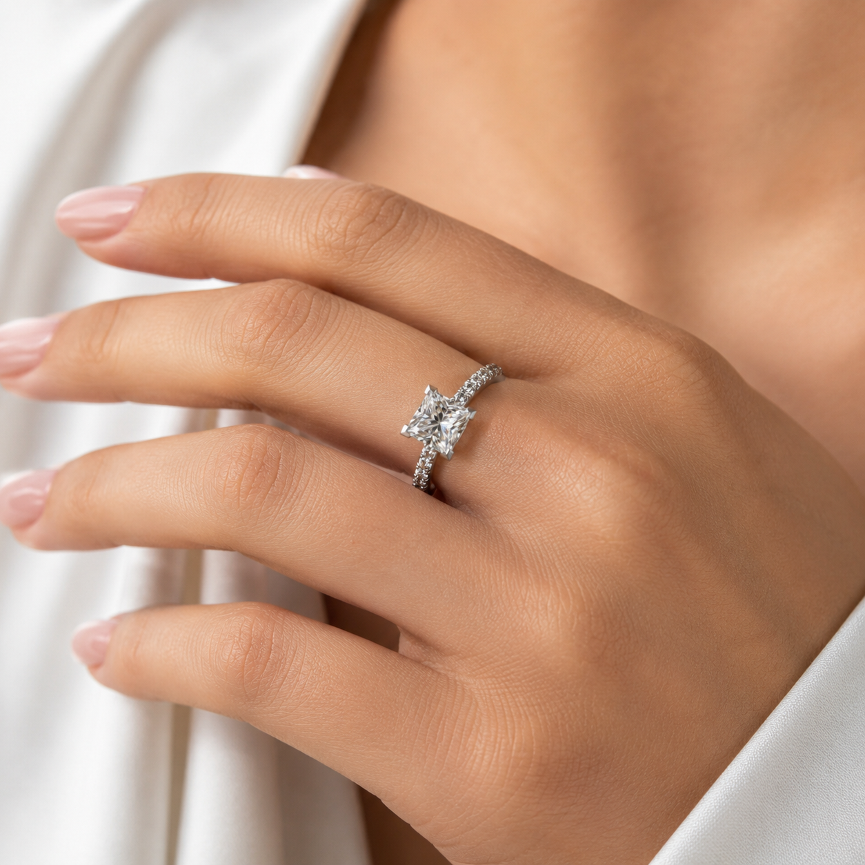 Princess Cut Diamond Engagement Ring, Micro Shoulder Set Pinched | RX12164