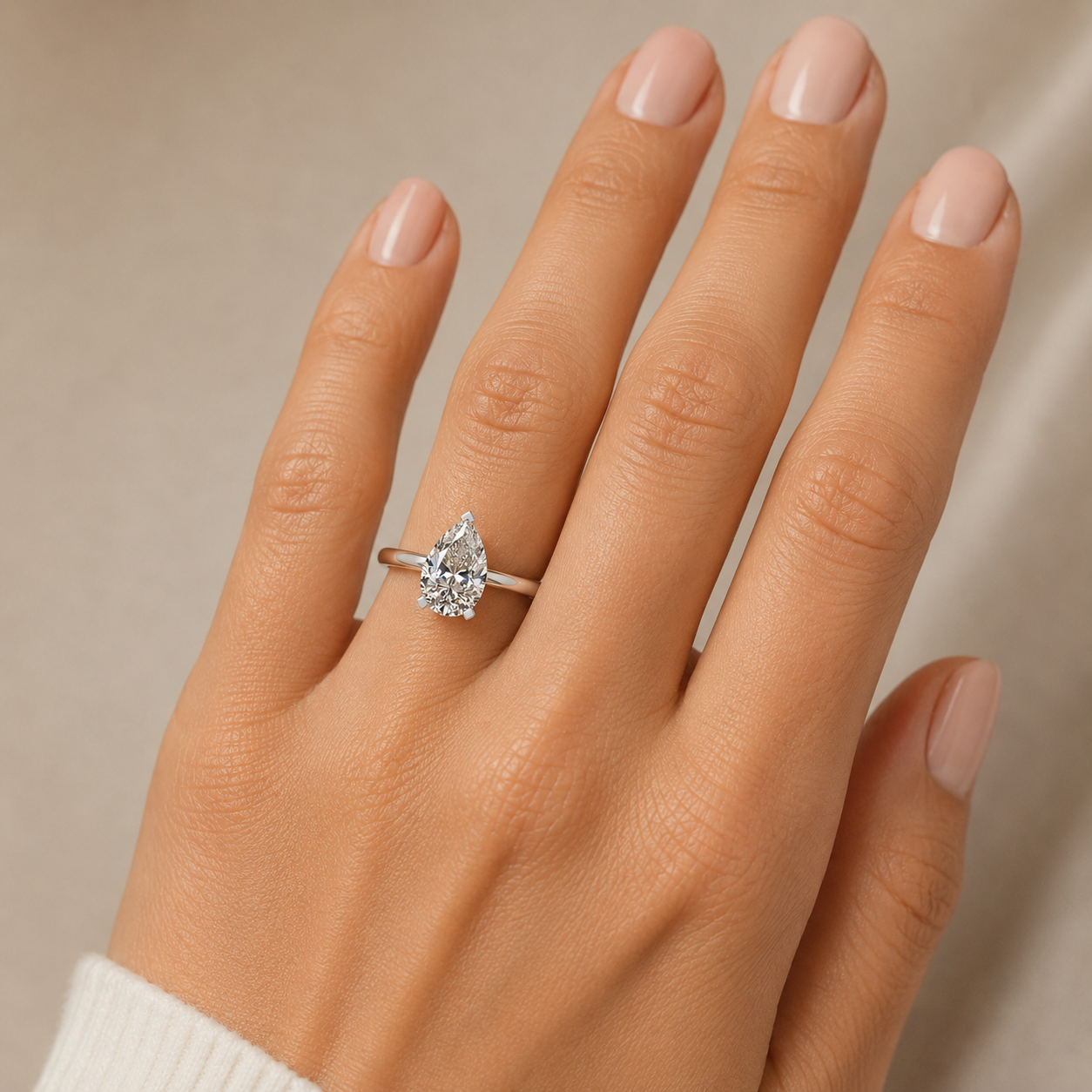 Pear Diamond Engagement Ring, Peg Head Solitaire