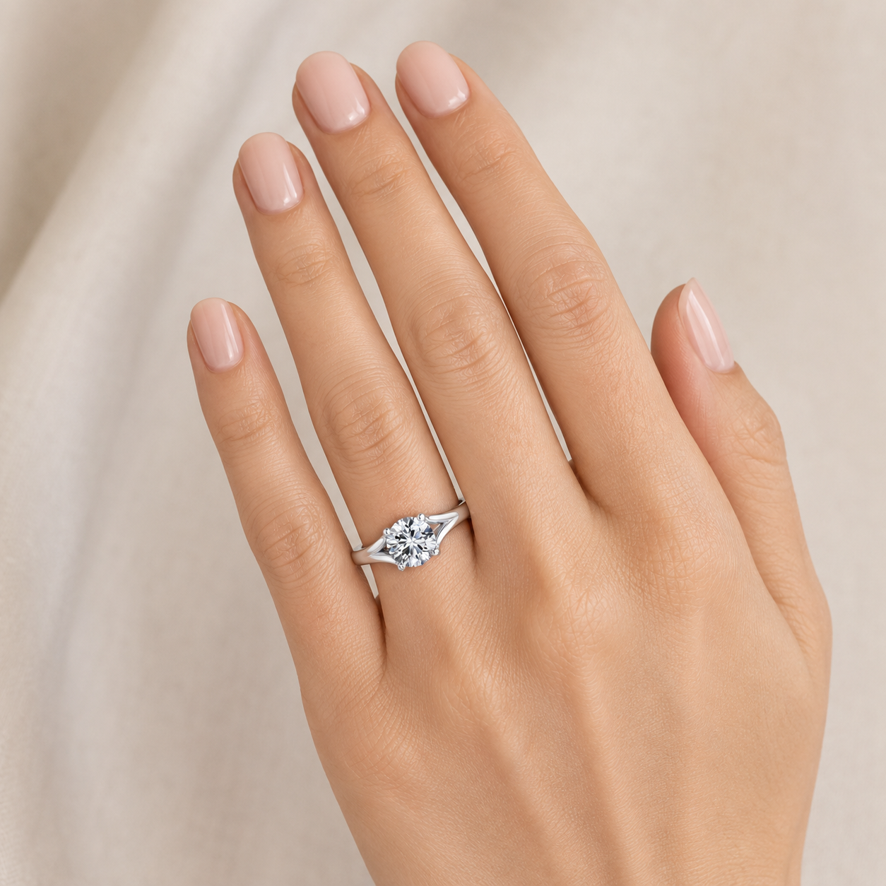 Round Diamond Engagement Ring, Split 4 Prong Solitaire