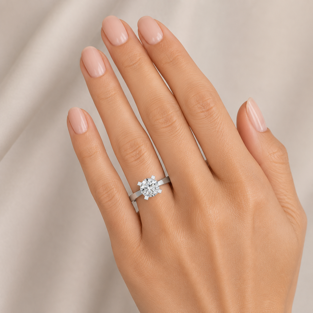 Round Diamond Engagement Ring, Peghead 4 Prong Solitaire