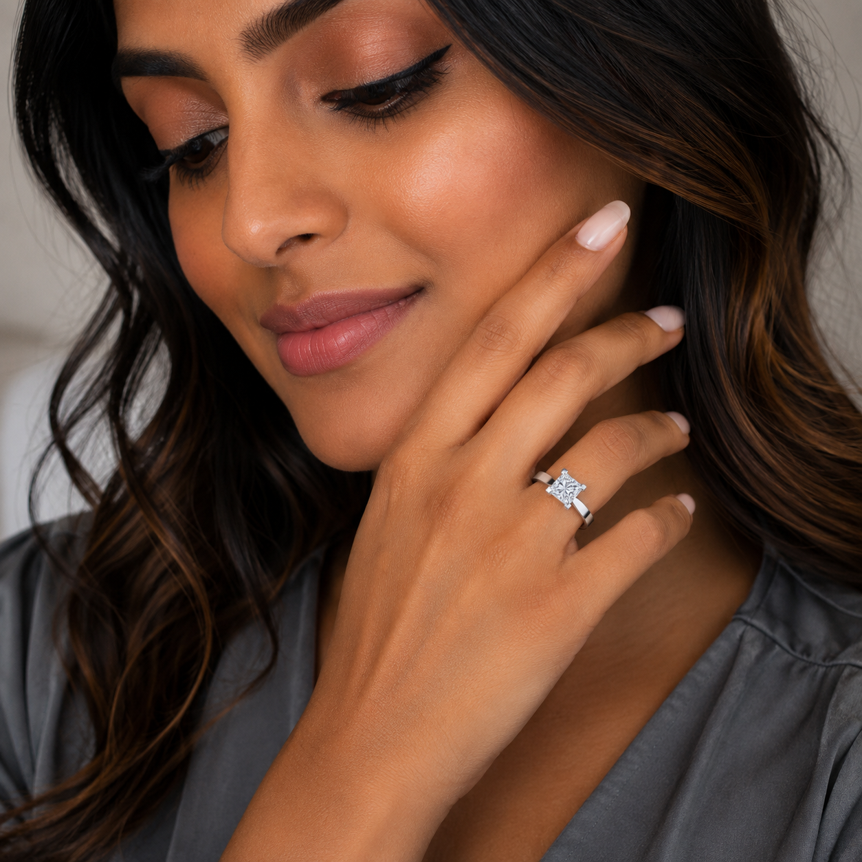 Princess Diamond Engagement Ring, Raised V-Shape Solitaire | RX2871