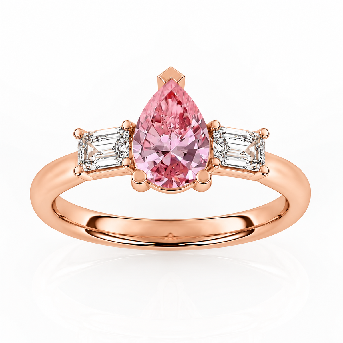 Pink Pear Diamond Rose Gold Engagement Ring, Claw Set Trilogy | R82311-PINK