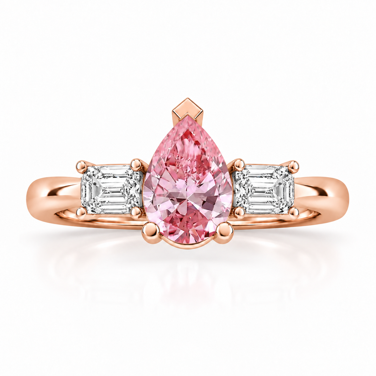 Pink Pear Diamond Rose Gold Engagement Ring, Claw Set Trilogy | R82311-PINK