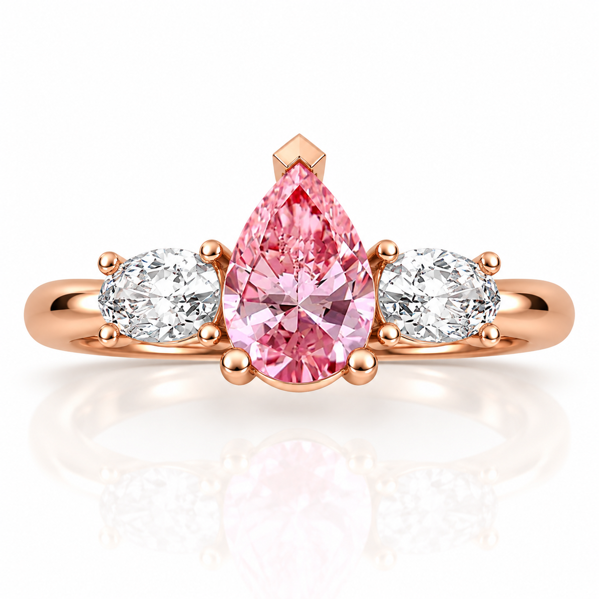 Pink Pear Diamond Rose Gold Engagement Ring, Claw Set Trilogy | R82312-PINK