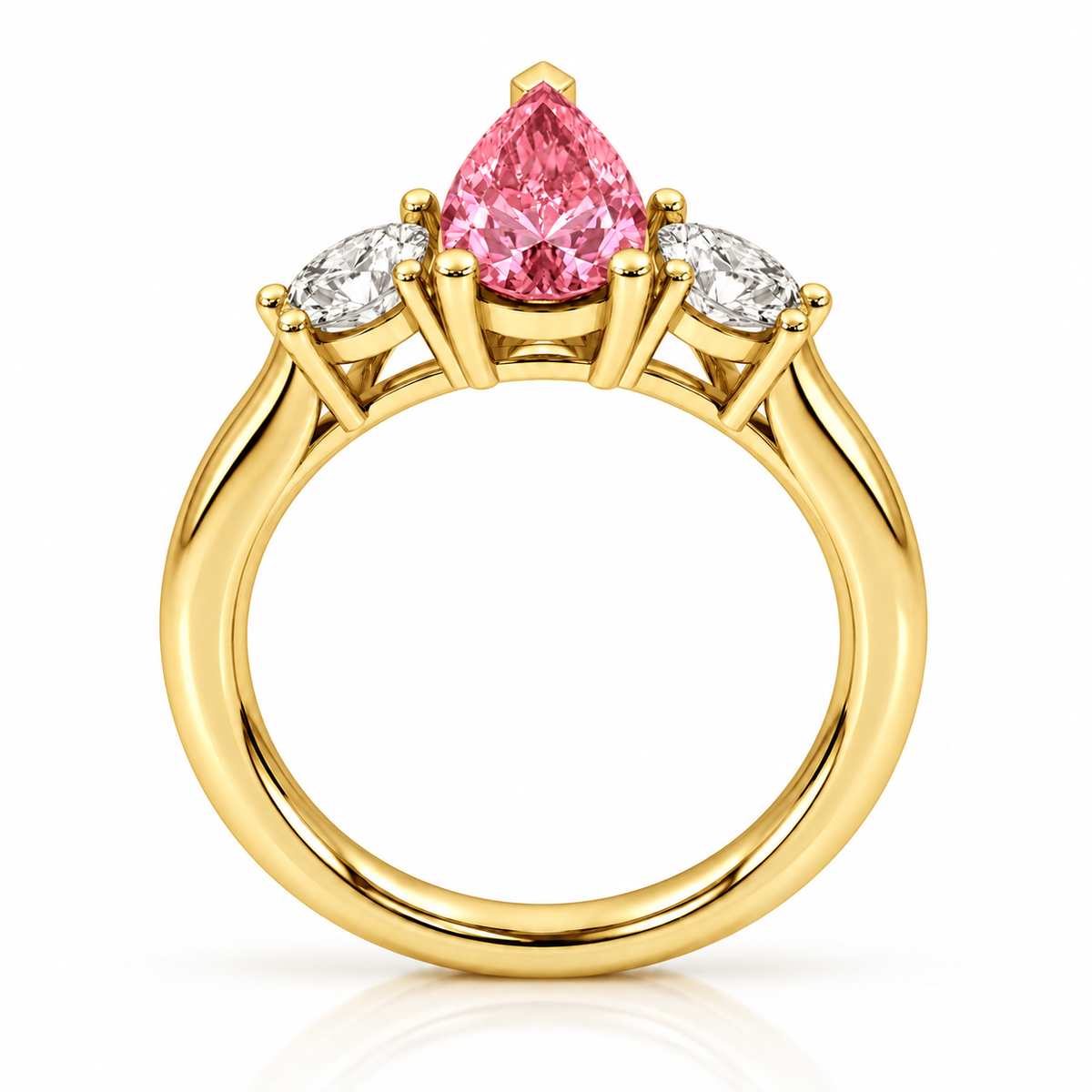 Pink Pear Diamond Yellow Gold Engagement Ring, Claw Set Trilogy | R82313-PINK