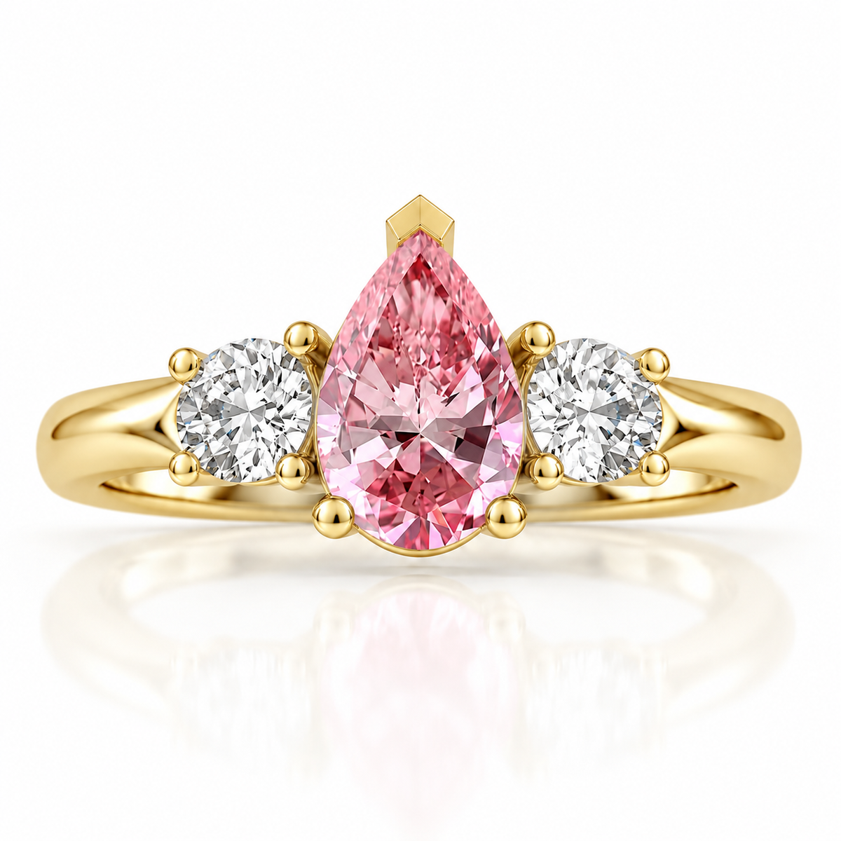 Pink Pear Diamond Yellow Gold Engagement Ring, Claw Set Trilogy | R82313-PINK