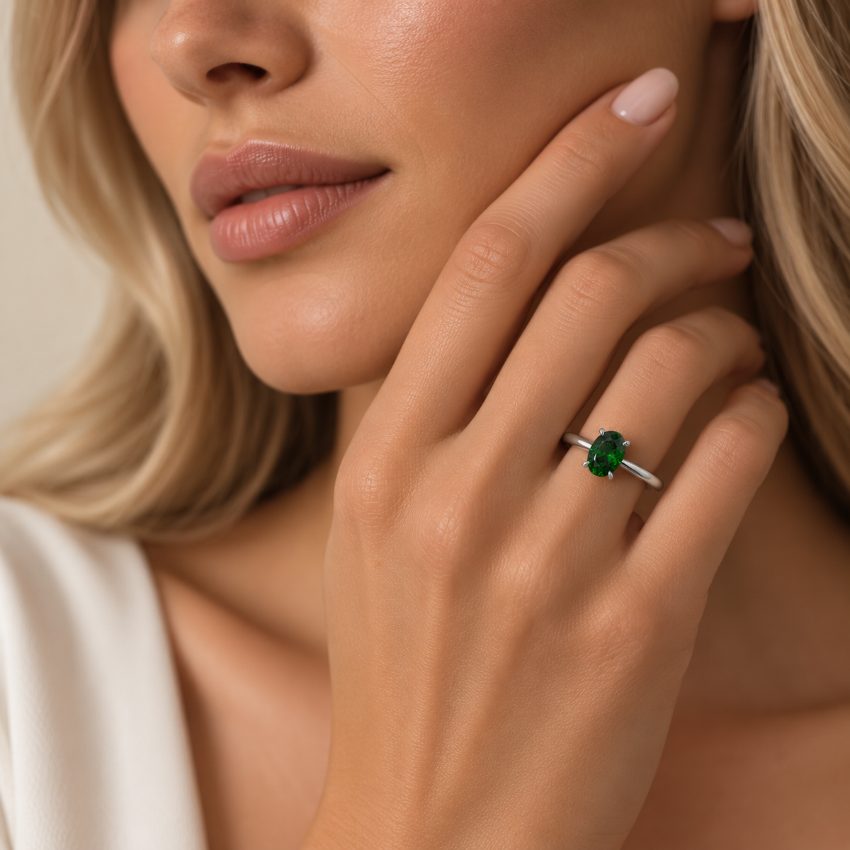 Oval Emerald Engagement Ring, Lotus Cathedral Solitaire | RX10001EM