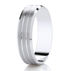 Ladies Triple Brushed White Gold Band | 103B