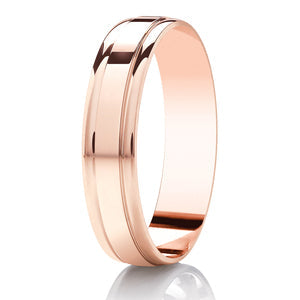 Ladies Polished Grooved Rose Gold Band | 105