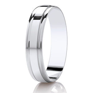 Ladies Polished Grooved White Gold Band | 105