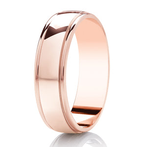 Ladies Polished Groove Rose Gold Band | 115