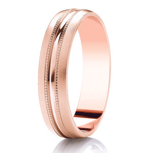 Gents Milgrain Border Rose Gold Band | 141BE