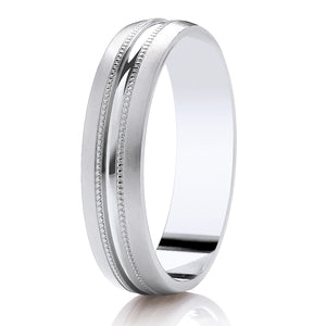 Gents Milgrain Border White Gold Band | 141BE