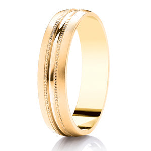 Gents Milgrain Border Yellow Gold Band | 141BE