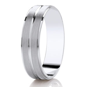 Gents Duo Brushed White Gold Band | 308B