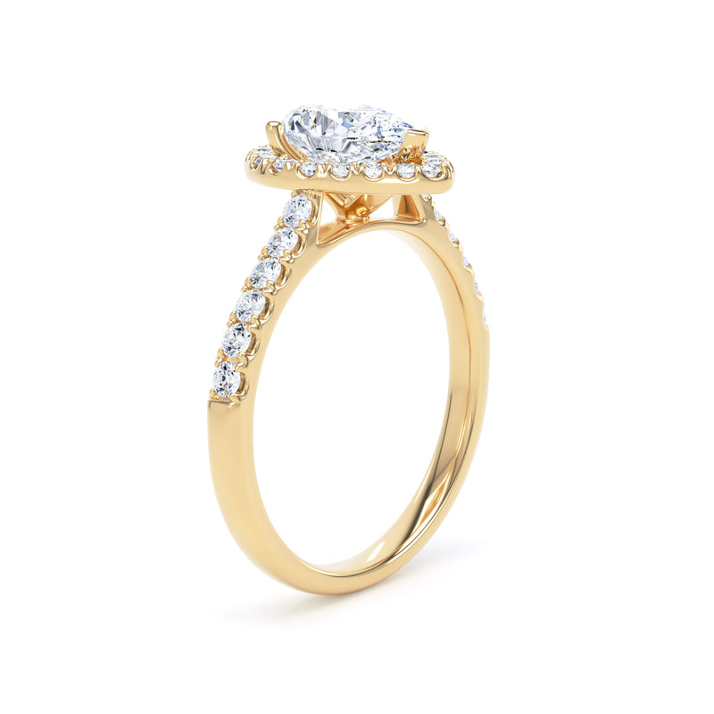 Pear Diamond Yellow Gold Ring, Diamond Band Halo | LGD DHS01