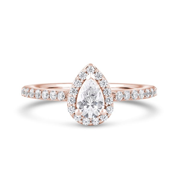 Halo Shoulder Set Ring | Rose Gold, Pear Diamond | DHW01 LGP
