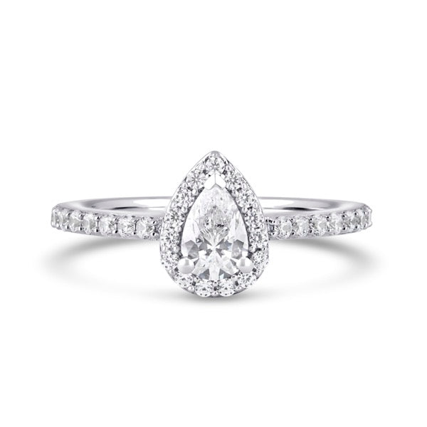 Halo Shoulder Set Ring | White Gold, Pear Diamond | DHW01 SMP