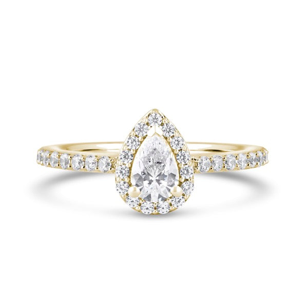 Halo Shoulder Set Ring | Yellow Gold, Pear Diamond | DHW01 LGP