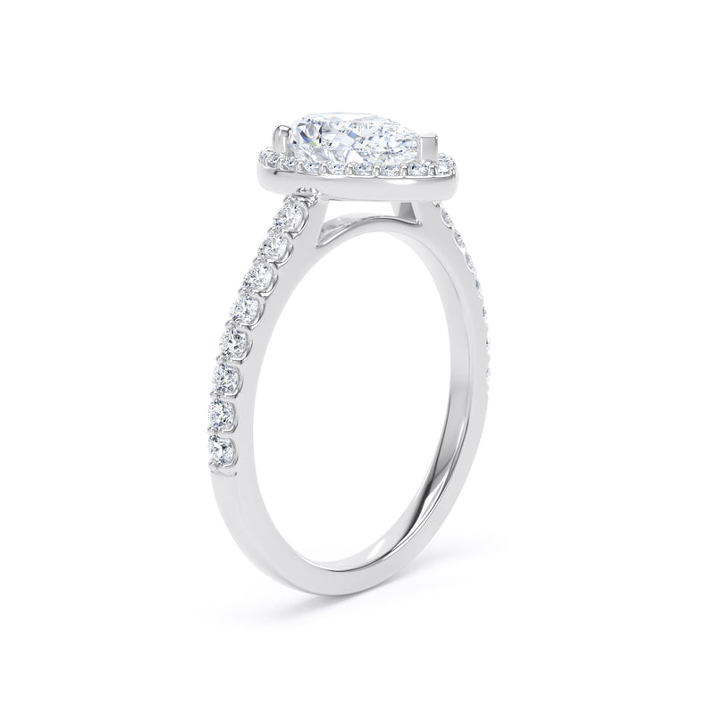 Halo Diamond Shoulder Ring | Platinum, Pear Diamond | DHW01 SMP