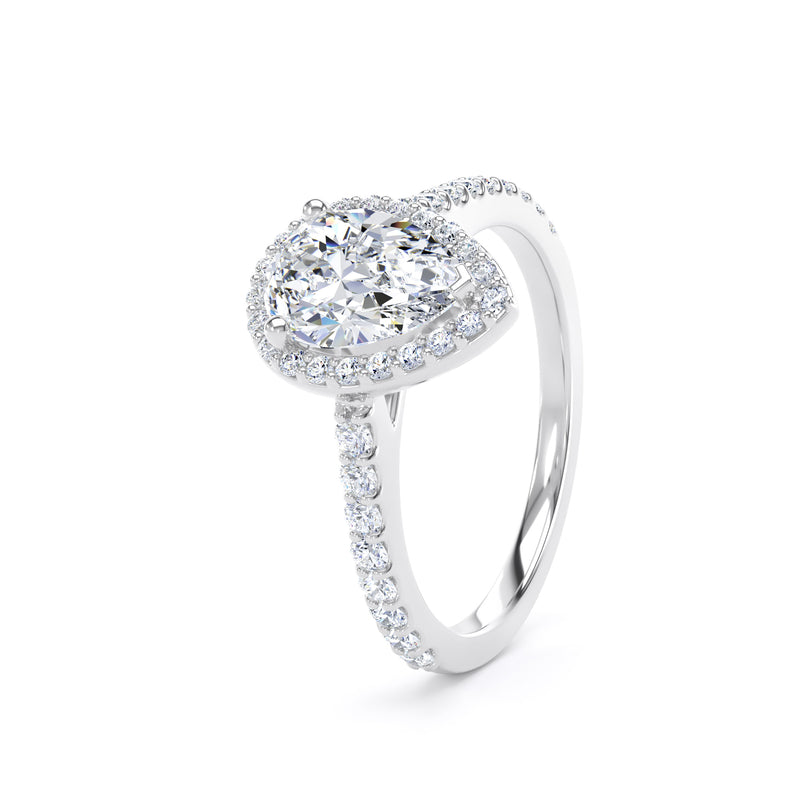 Halo Diamond Shoulder Ring | Platinum, Pear Diamond | DHW01 SMP