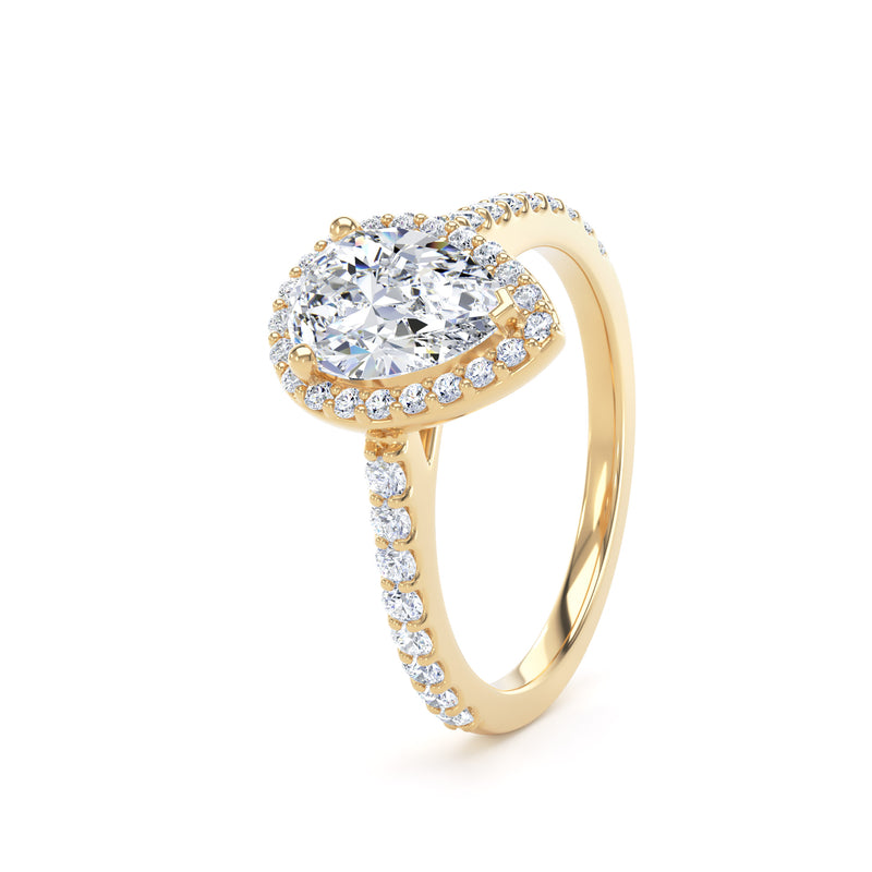 Halo Diamond Shoulder Ring | Yellow Gold, Pear Diamond | DHW01 LGP